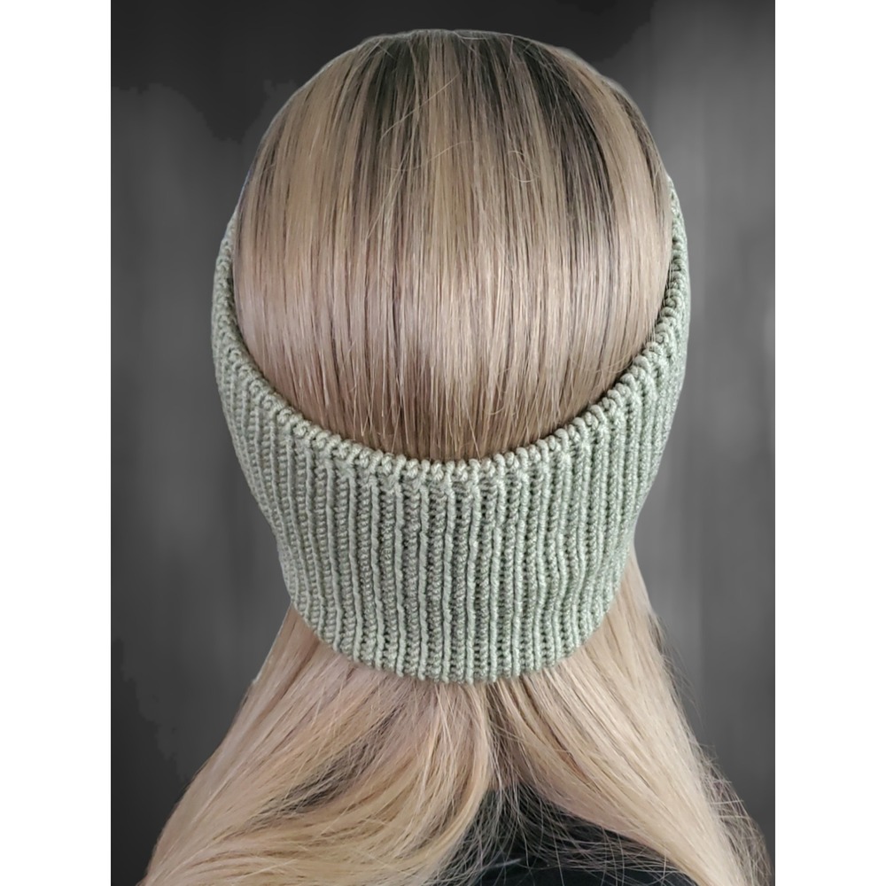 Handmade Knit Twisted Headband | Green Winter Ear Warmer | Cozy Knit Hairband - Picture 5 of 8